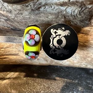 Authentic Yellow Trollbeads Universal Unique OOAK Glass Bead Murano Flower